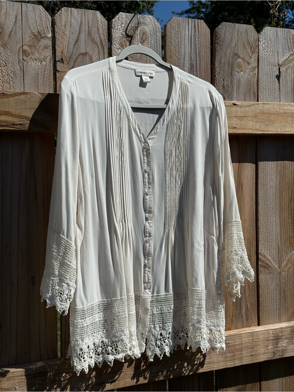 Coldwater Creek Crochet Lace Tunic Blouse Women’s size Large Shirt Cottagecore